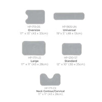 HydraHeat varmepakninger størrelsesguide – heat packs i ulike størrelser: Oversize, Universal, Large, Standard og Neck Contour/Cervical